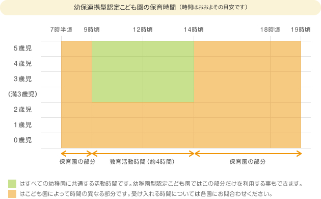 幼保連携型認定こども園の保育時間（時間はおおよその目安です）